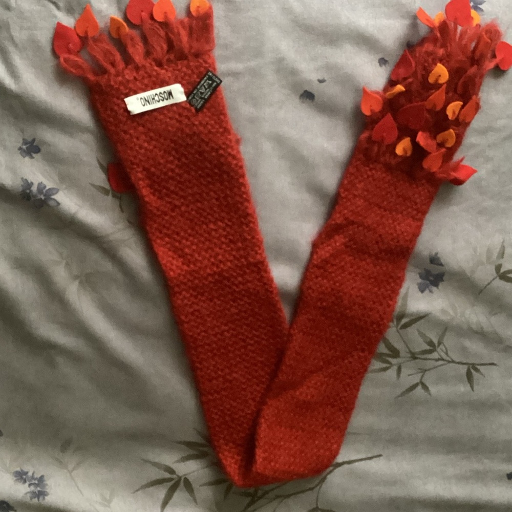 Moschino Red Knit Scarf with Heart Accents